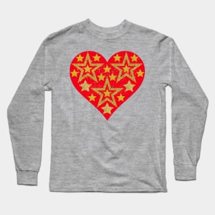 Gold stars in red heart. Long Sleeve T-Shirt